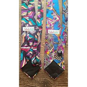 Cezani Lot of 2 Multicolor Geometric Abstract 100% Silk Jacquard Men's Ties